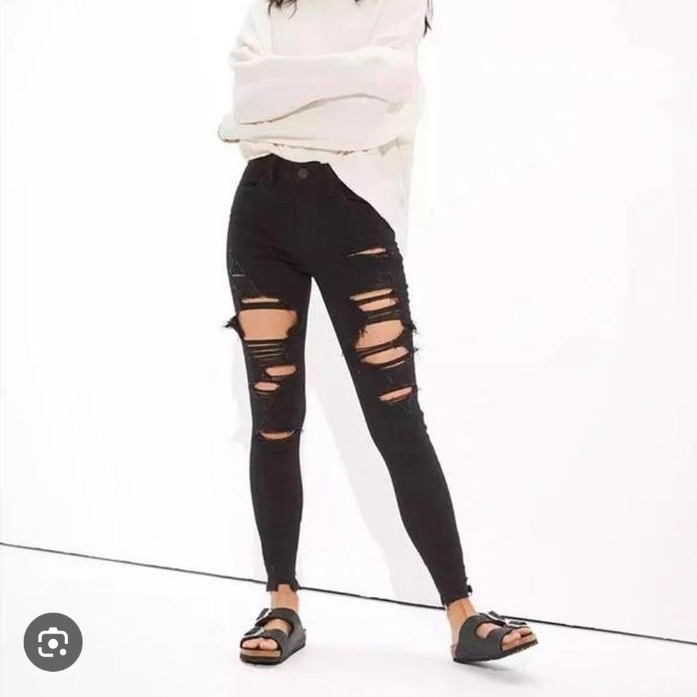 NWT American Eagle Next Level stretch black distressed Jegging